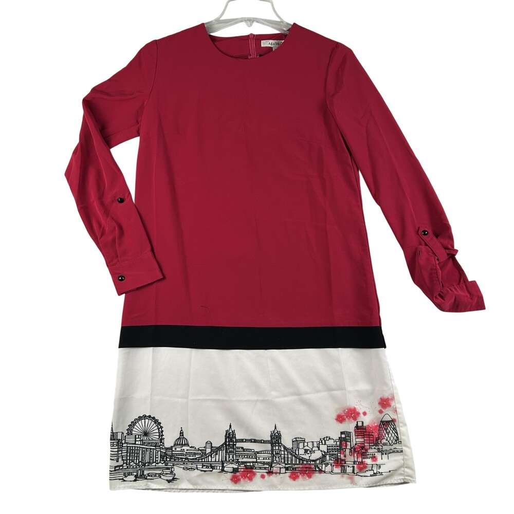 Alvina Dress Womens 38 Pink Colorblock London City Graphic Shift Long Sleeve